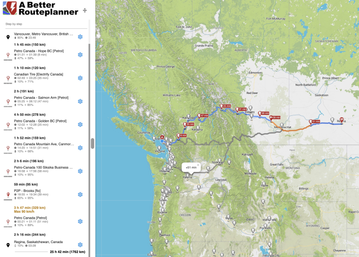 EV trip plan A Better Routeplanner