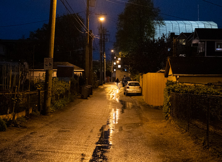 East Vancouver alley at twilight