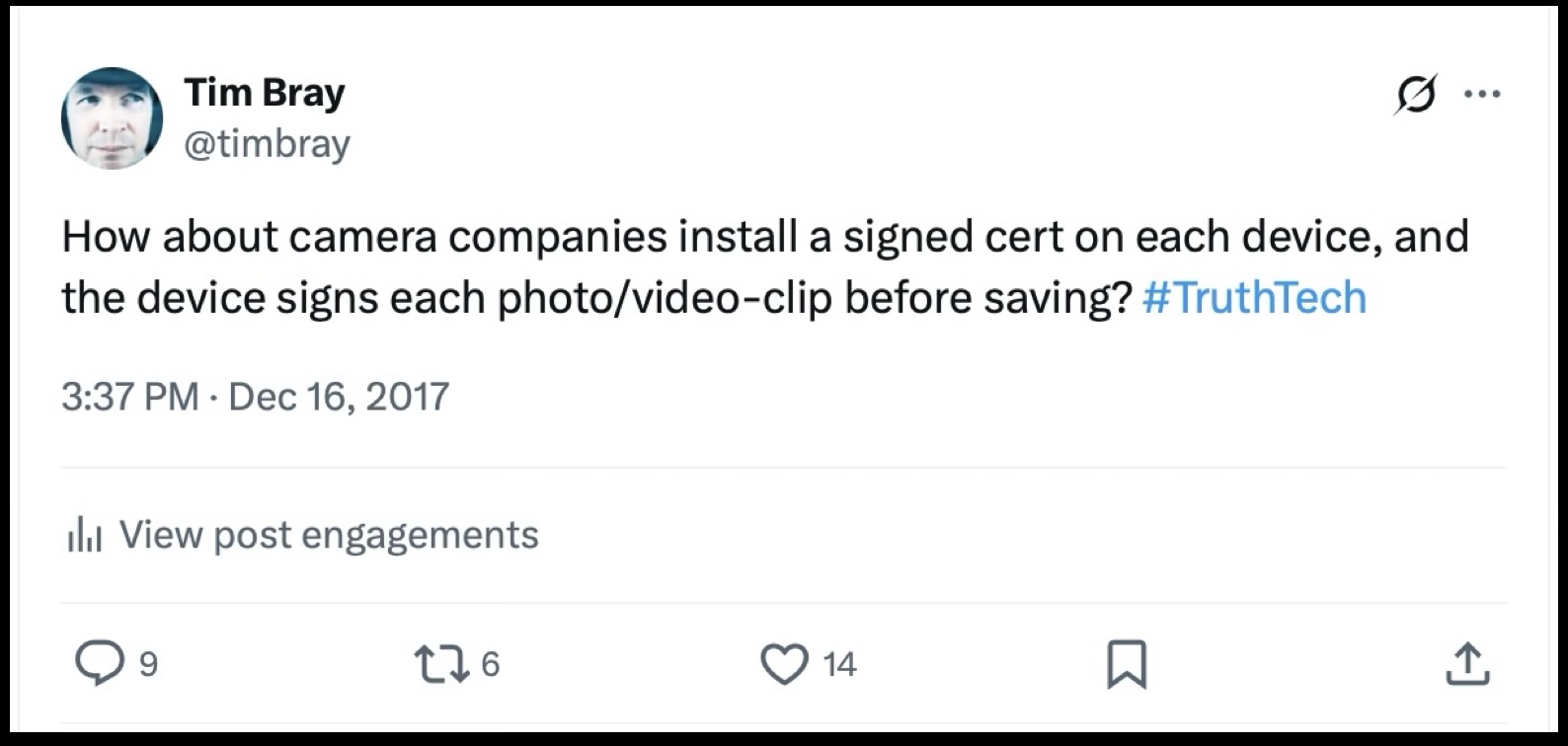 Twitter post from 2017 presaging C2pA