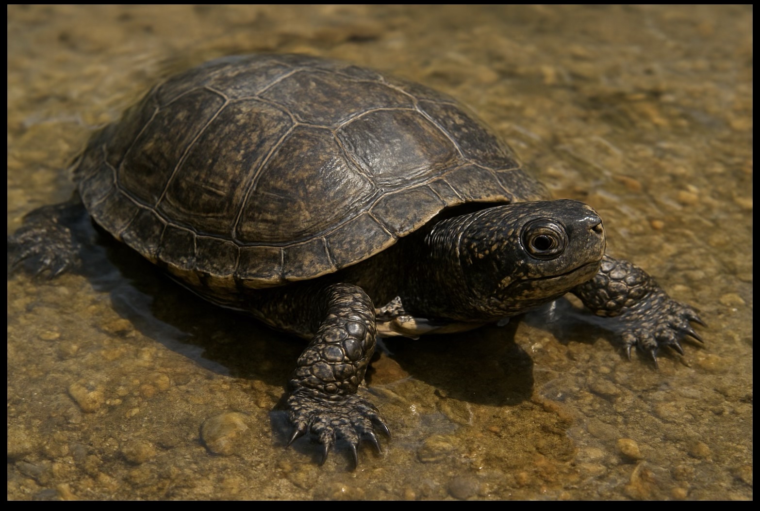Turtle in shallow water, generated by ChatGPT