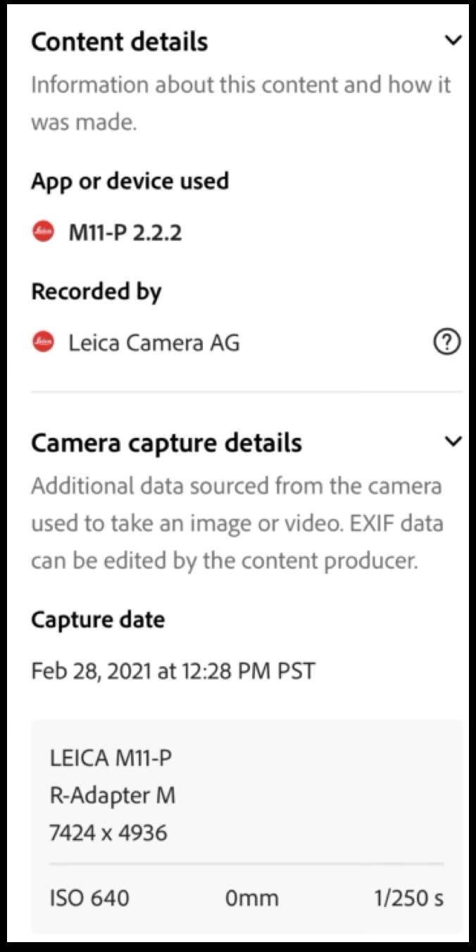 Leica-generated C2PA display