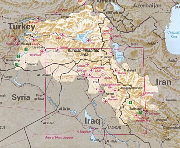 Map of Kurdish-inhabited areas