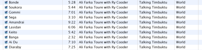 iTunes screen snap with Talking Timbuktu tracks