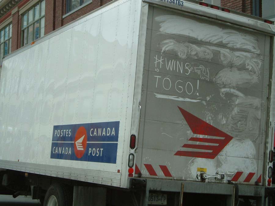 Canada Post truck with hockey graffiti Canada Post truck with hockey graffiti