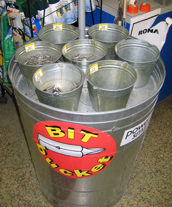 Bit bucket in a hardware store