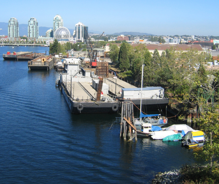 Barges docked in False Creek, Vancouver
