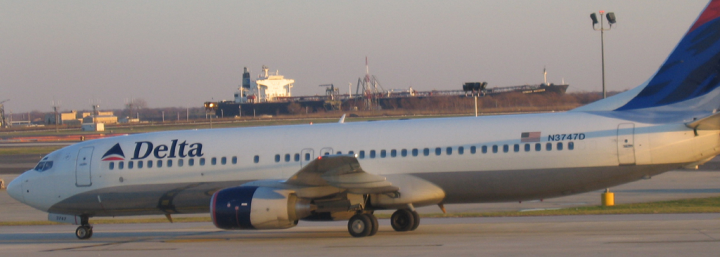 Ship over plane at Philadelphia airport