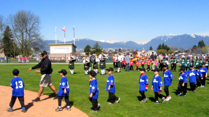 The opening-day march at Little Mountain baseball