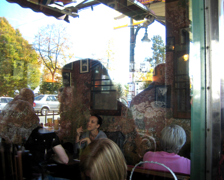 People from the Hanava patio on Commercial Drive