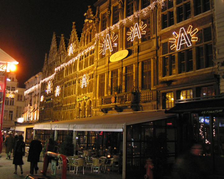 Antwerp old town, with Christmas lights