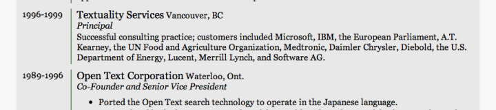 Resumé rendered in HTML Resumé rendered in HTML