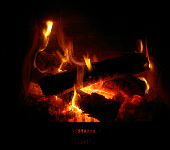 Fireplace fire on Christmas eve.