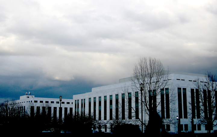Oregon state government buildings in Salem against a grey sky Oregon state government buildings in Salem against a grey sky