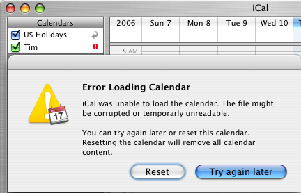 iCal Losing my Calendar