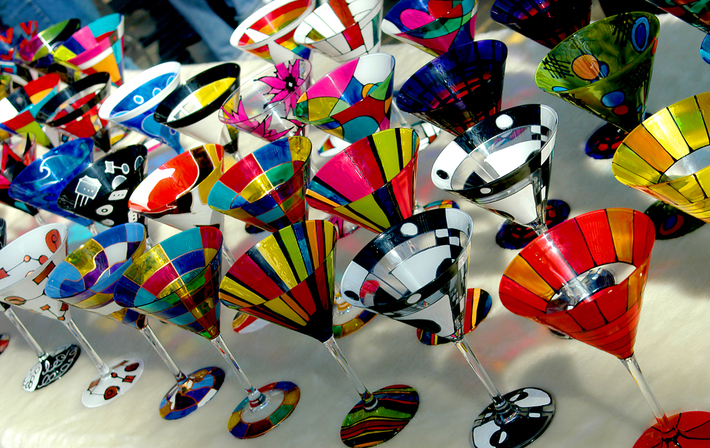 Hand-painted martini glasses at Portobello West