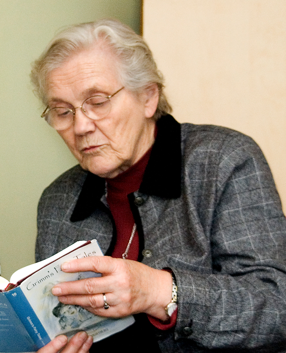 Jean Bray reading Grimm’s Fairy Tales
