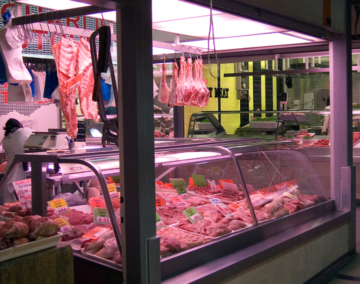 Butcher stands at the Victoria Market, Melbourne