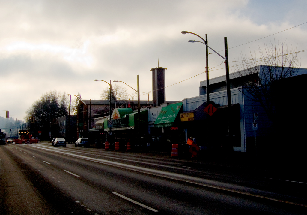 Cambie Street under construction in winter