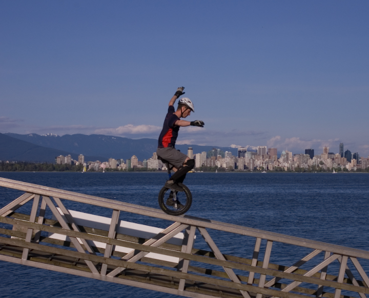 Kris Holm being filmed on the Jericho Pier, Vancouver