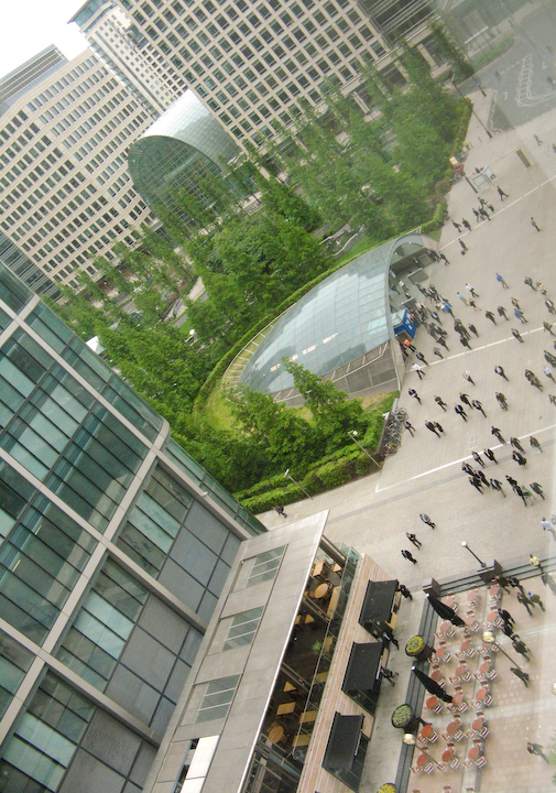 Canary wharf subway station from above