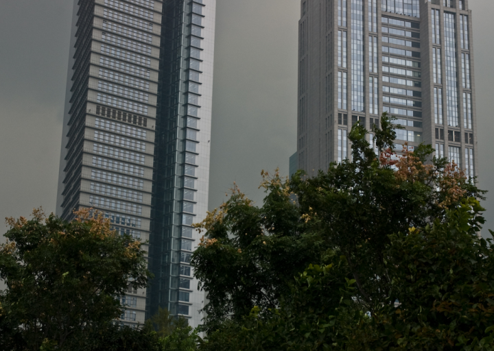 Shanghai buildings against grey sky