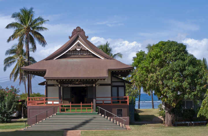 The large Buddha at the Honen mission in Lahaina, Maui The large Buddha at the Honen mission in Lahaina, Maui