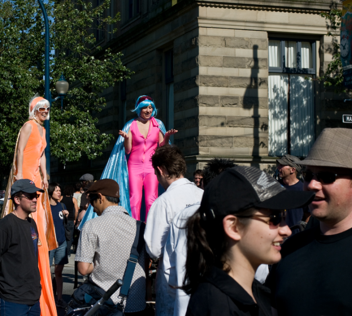 Stilt walkers at Car-Free Vancouver day