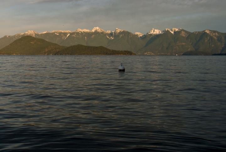 Sunlit mountains over Howe Sound