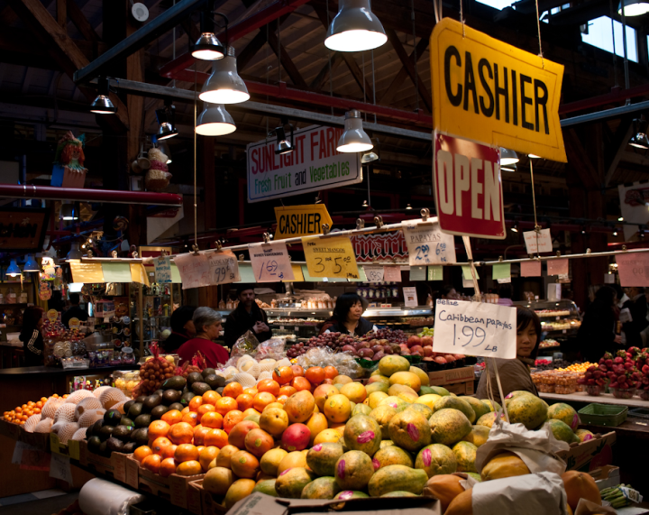 Produce stand at the Granville Island market Produce stand at the Granville Island market