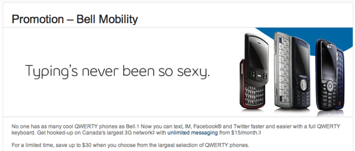 “cool QWERTY phones” ad from Bell Mobility