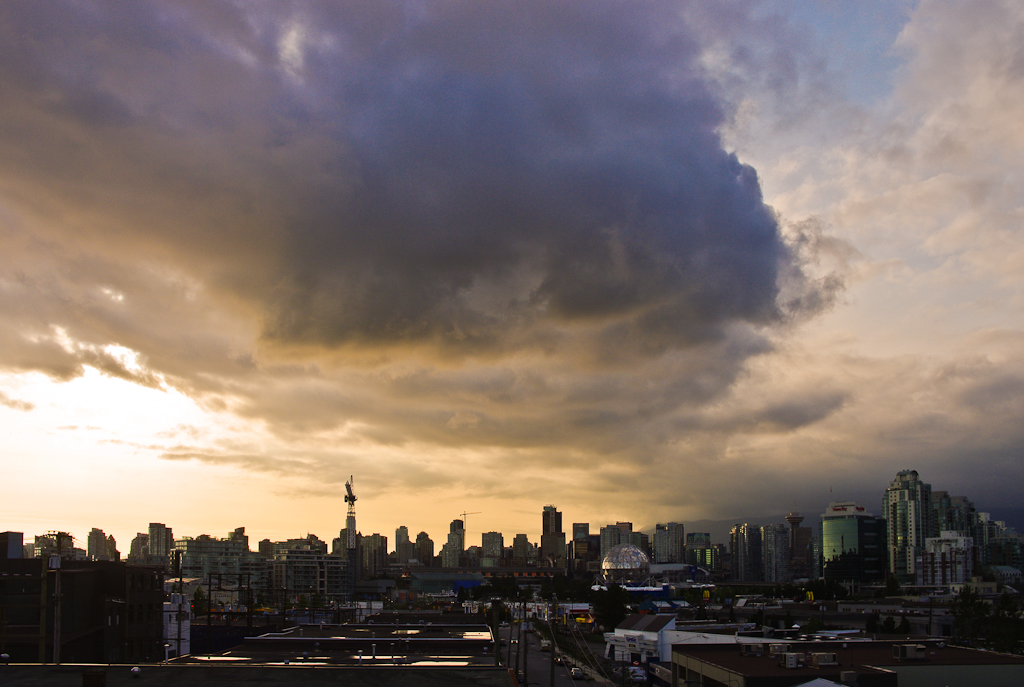 Looking west at sunset from central Vancouver