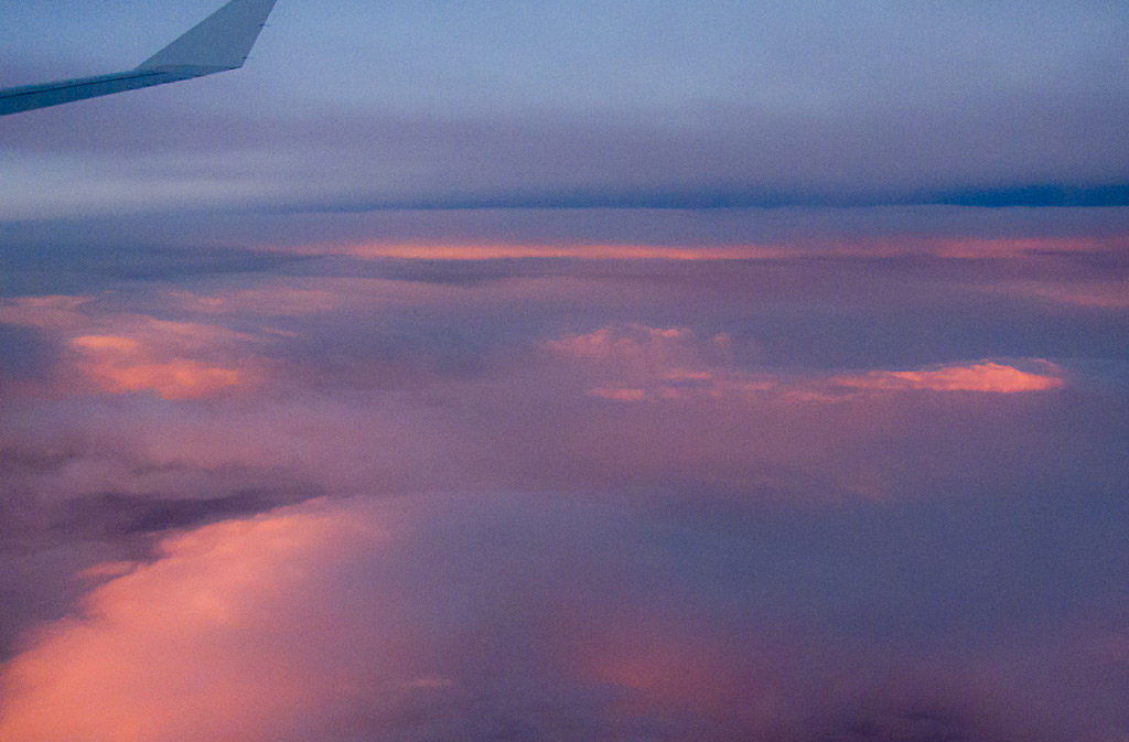 Pink dawn clouds over northern Europe
