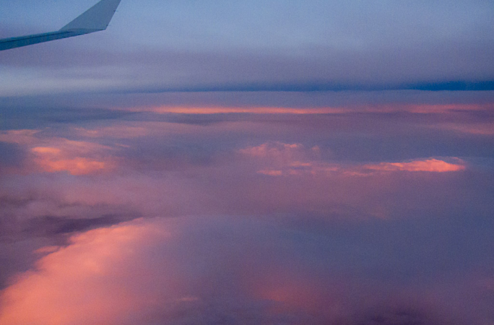 Pink dawn clouds over northern Europe