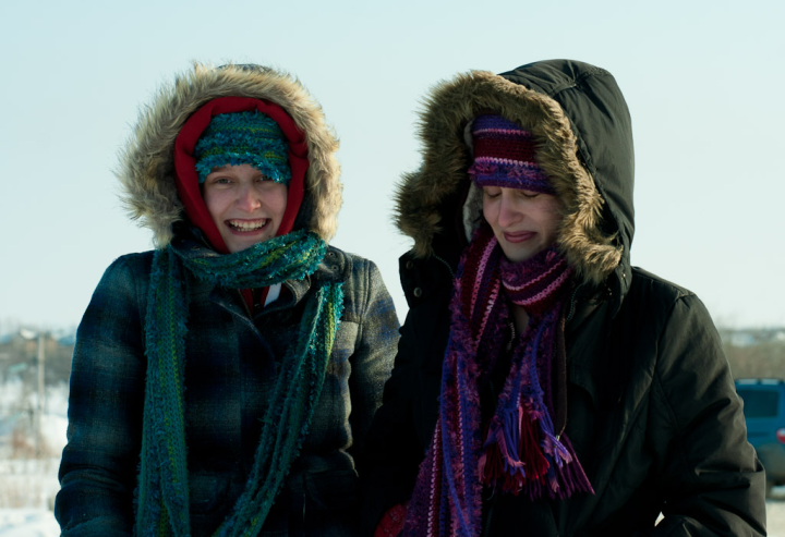 Anne and Elizabeth on a hill in Regina