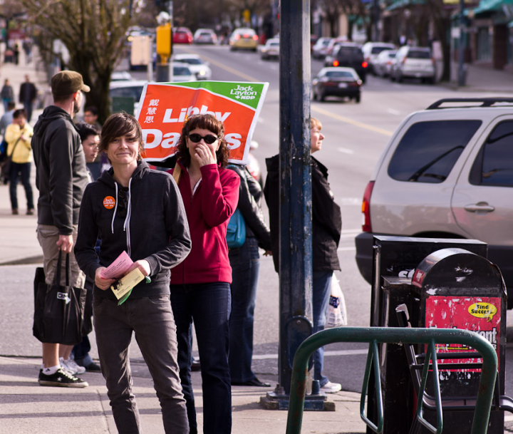 Electioneering on Main Street in Vancouver