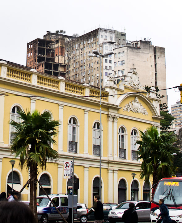 Central Market in Porto Alegre with elderly buildings behind
