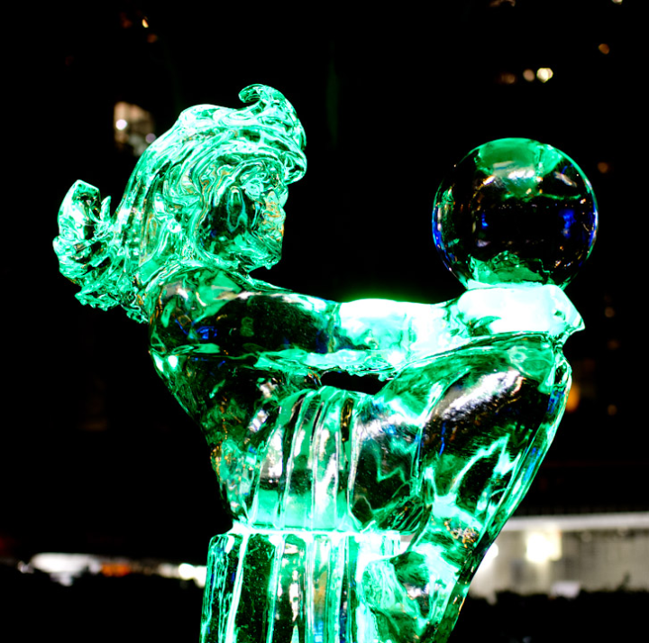 Illuminated ice sculpture in Yaletown