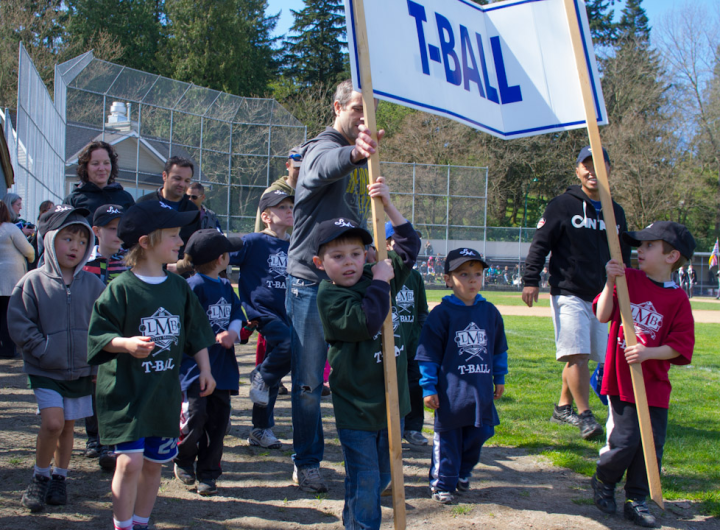 The T-ball division at Little Mountain Baseball Opening Day