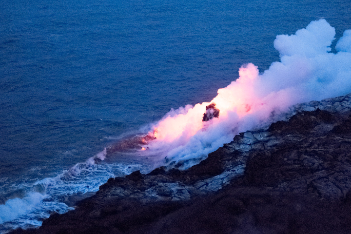 Lava enters the sea