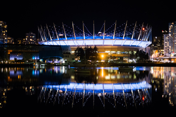 BC Place from Science World at night