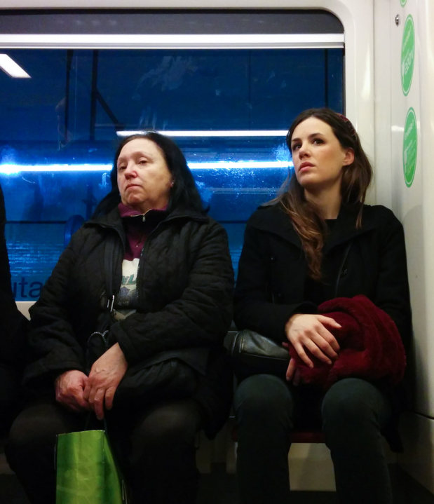 Two women on Barcelona subway