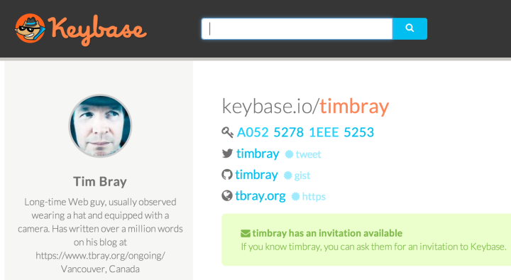 Listing for keybase.io/timbray