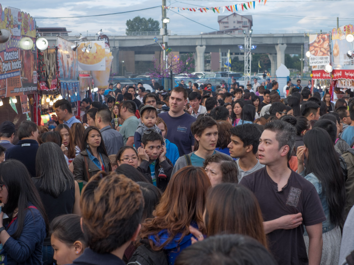 Crowd among the food stalls at the Richmond Night Market