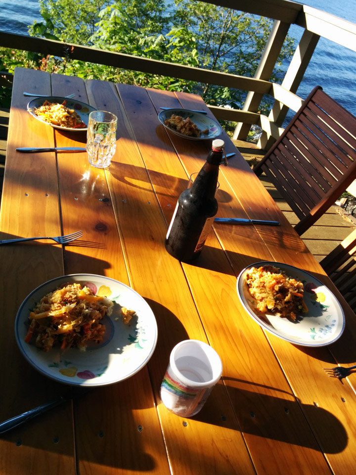 Biryani on the table at the cabin