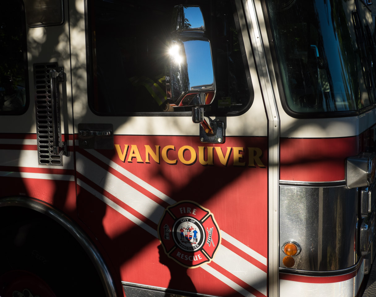 Child’s shadow on firetruck