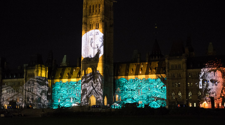 Light show on the Parliament building in Ottawa