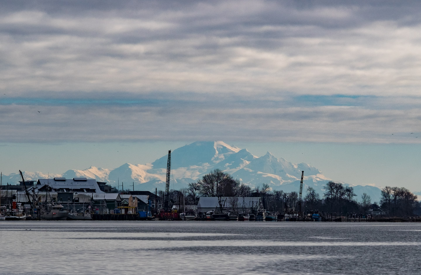 Mount Baker behind the Steveston docks