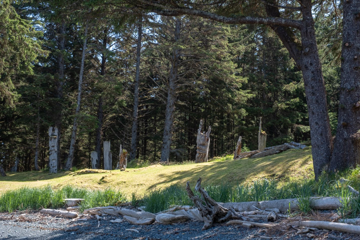 Totems at SG̱ang Gwaay