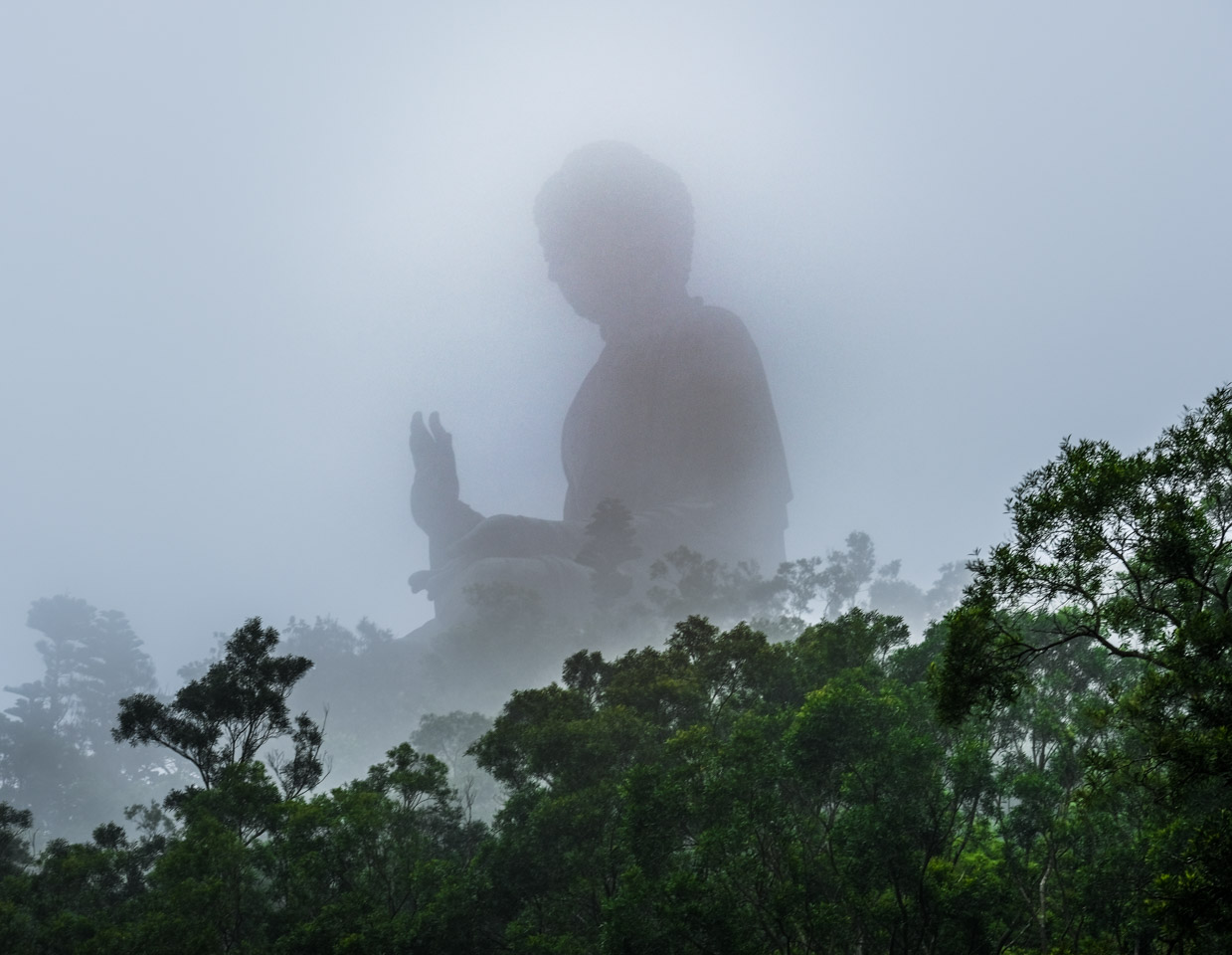 The Tian Tan Buddha in the fog