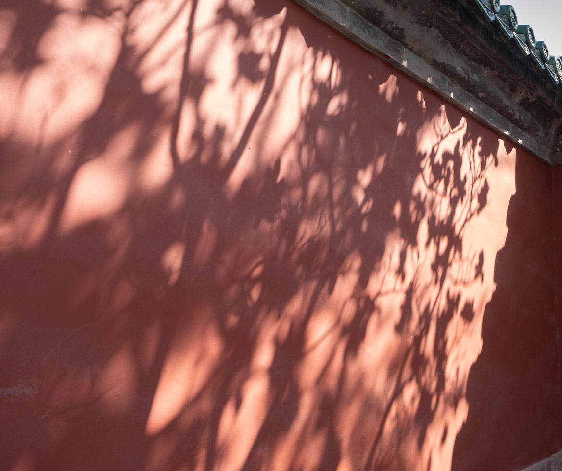 Shadows on a Chinese temple wall